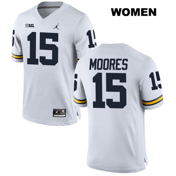 Women's NCAA Michigan Wolverines Garrett Moores #15 White Jordan Brand Authentic Stitched Football College Jersey YN25F88FB